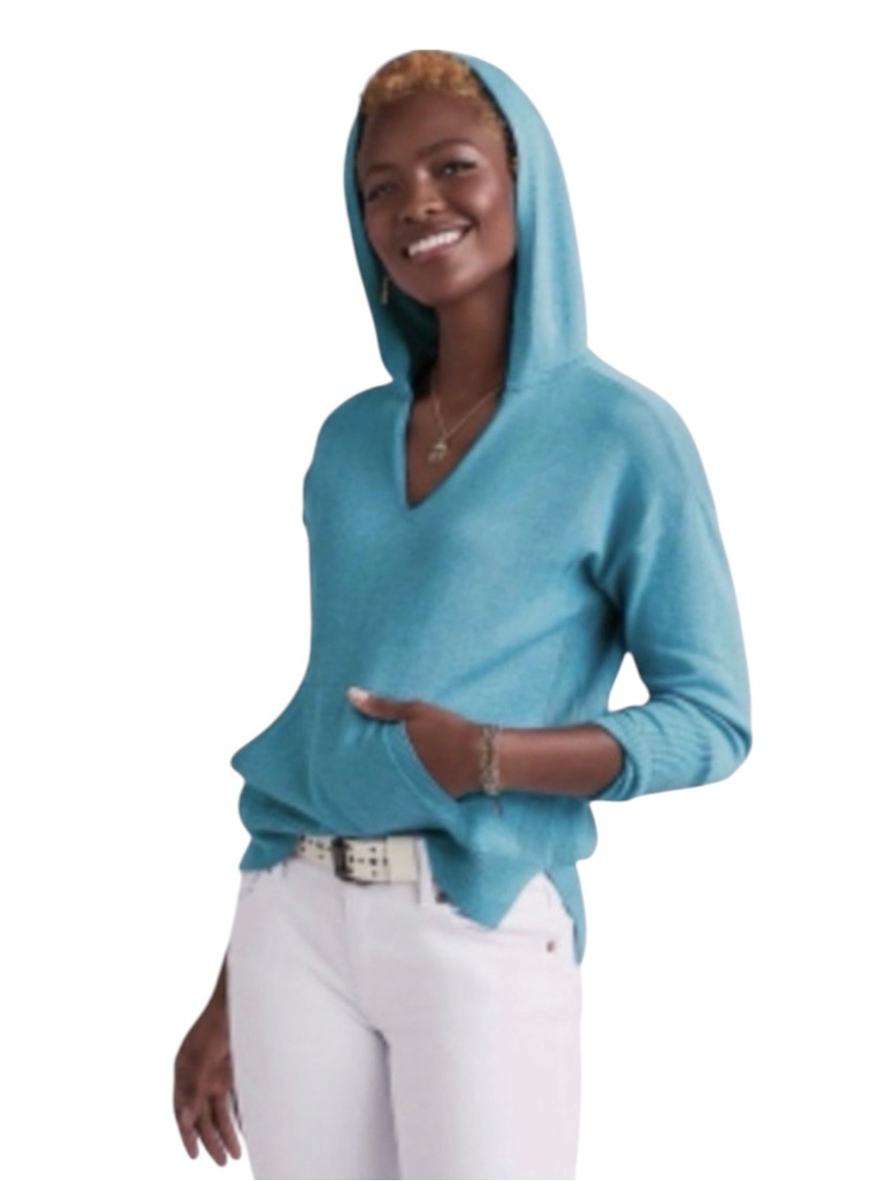 CAbi 5835 Hop To Hoodie Lightweight Knit Sweater Size Small Coastal V-Neck